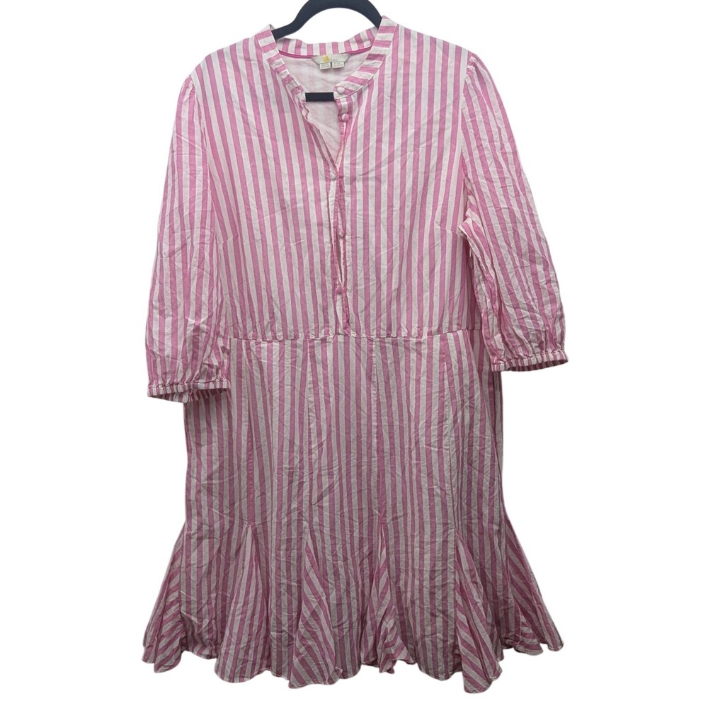 Boden Pink and White Striped Midi Dress